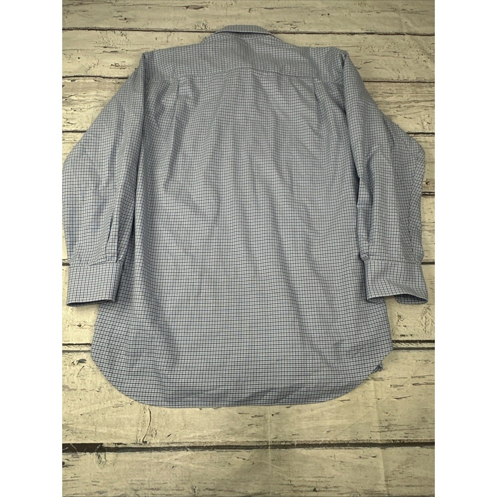 David Donahue Mens Fit Dress Shirt Blue White Micro Check 16 32/33 Cotton - Picture 10 of 10